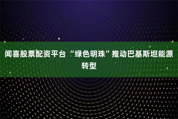 闻喜股票配资平台 “绿色明珠”推动巴基斯坦能源转型