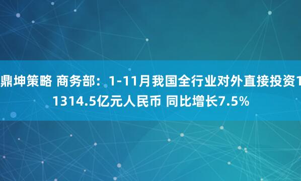 鼎坤策略 商务部：1-11月我国全行业对外直接投资11314.5亿元人民币 同比增长7.5%