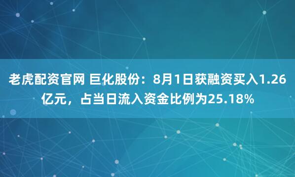 老虎配资官网 巨化股份：8月1日获融资买入1.26亿元，占当日流入资金比例为25.18%